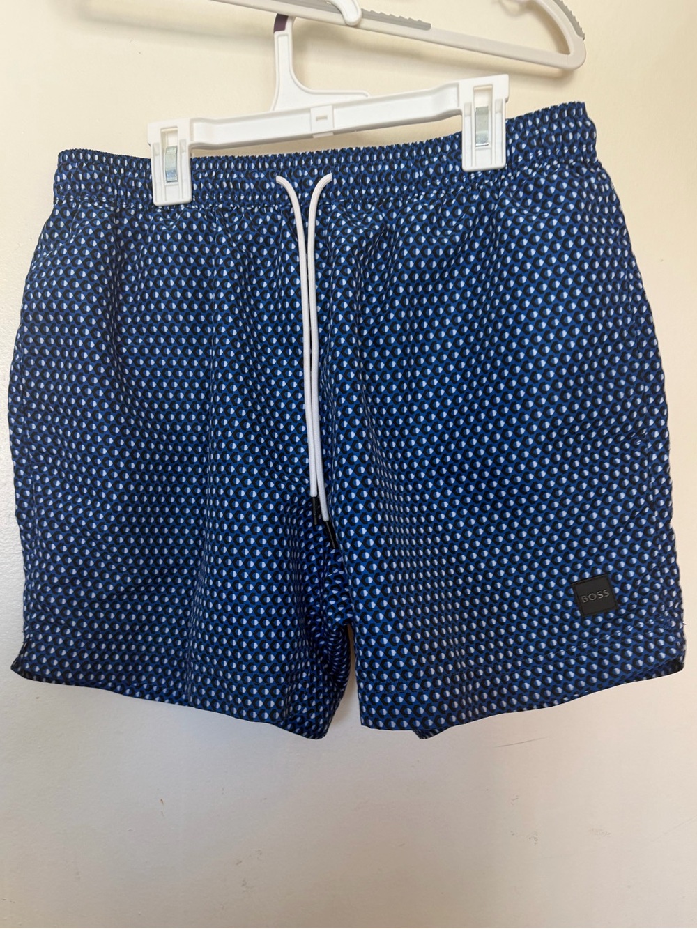 BOSS Beach Blue Geometric Print Swim Trunks Men’s Size L